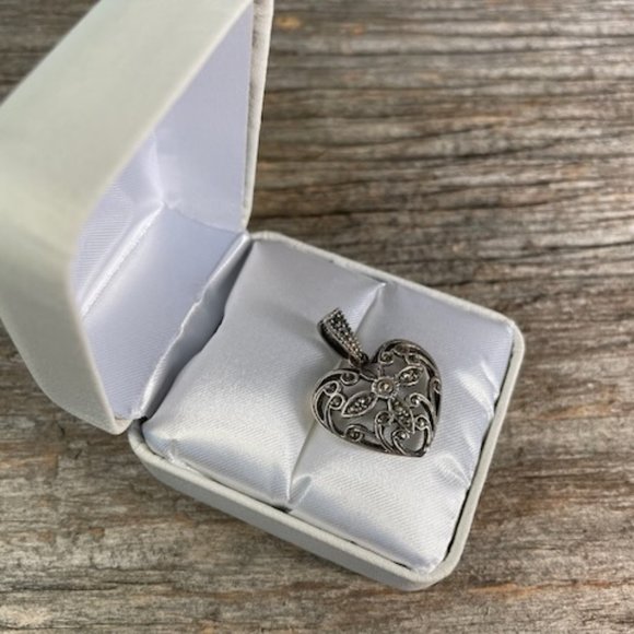 Vintage Sterling Silver 925 Marcasite Heart Pendant - Picture 3 of 6